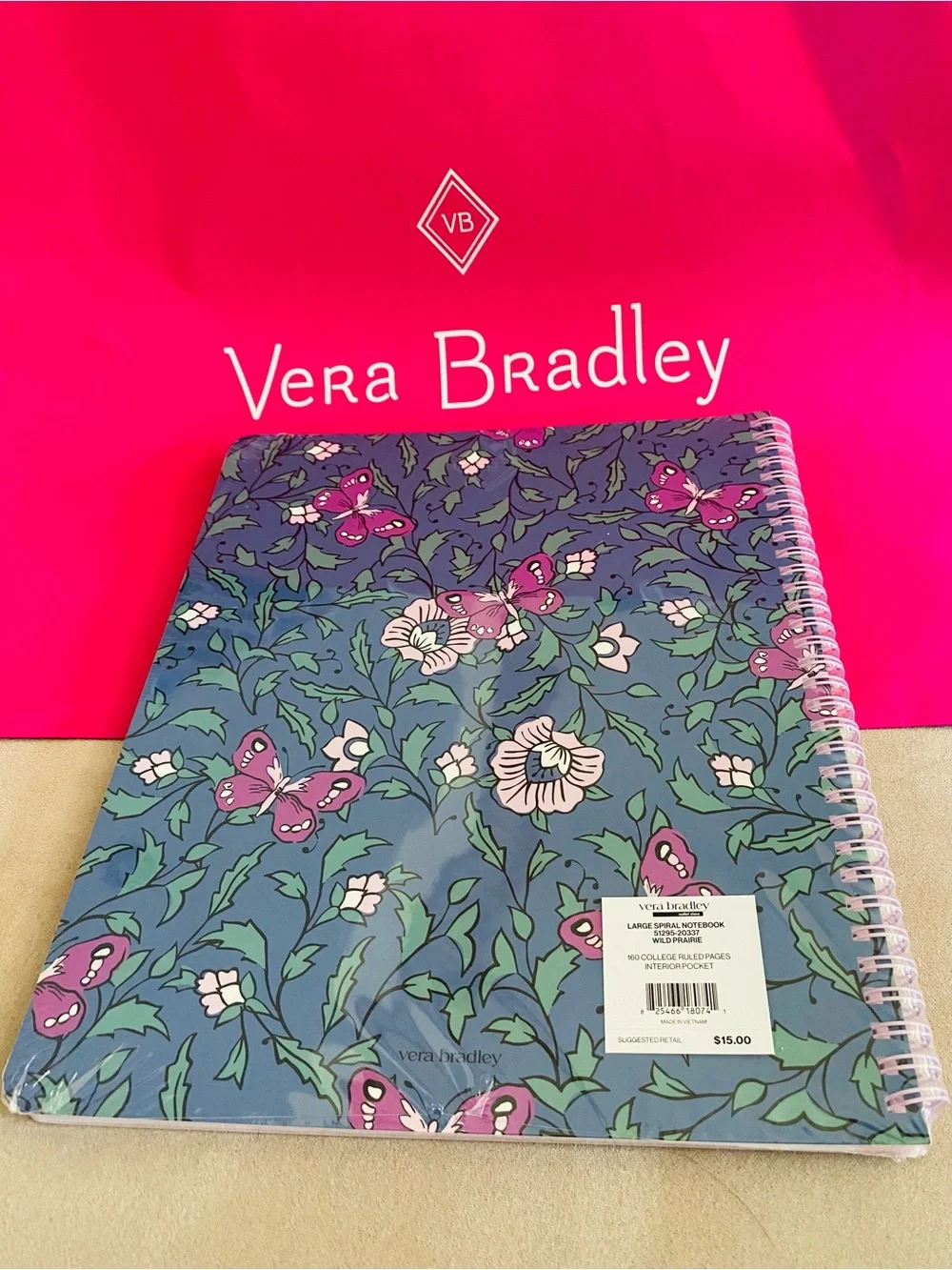 Vera Bradley Large Spiral Notebook NWT Wild Prairie. 160 pages